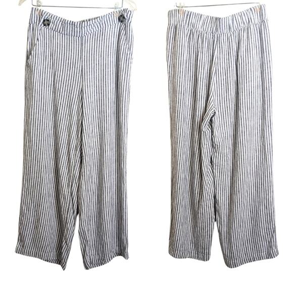Beachy Lagenlook Straight Wide-leg Pull-on Striped Pants Pockets Women's size L - Picture 1 of 9